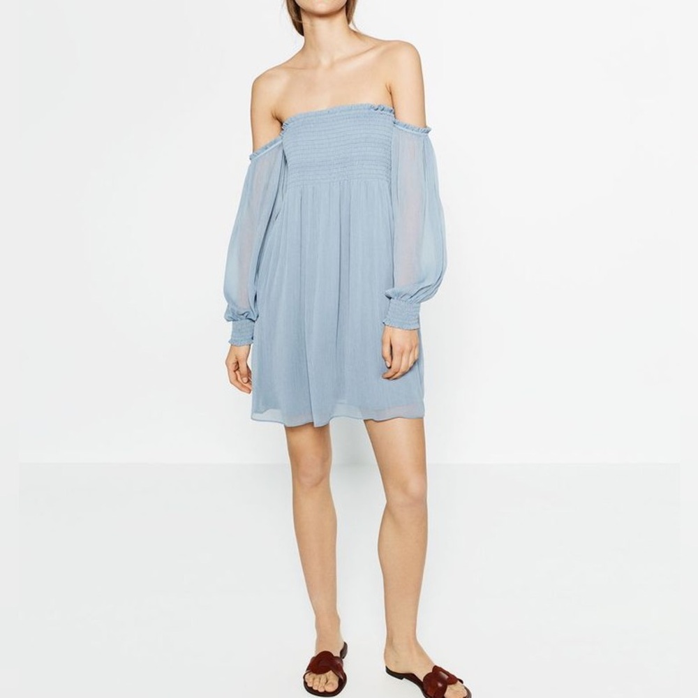 Zara Basic Blue Crepe Chiffon Mini Dress Size M